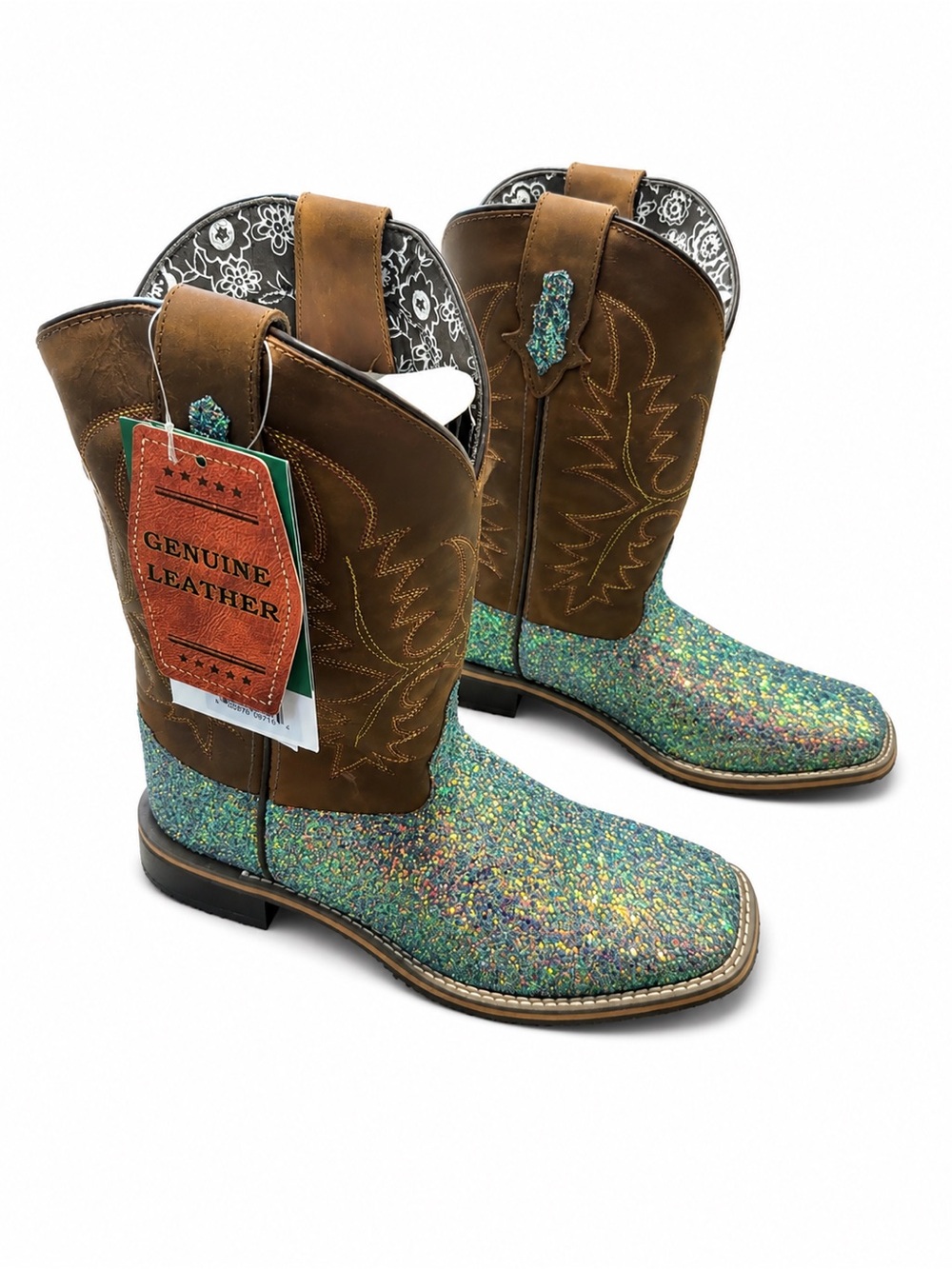 Smoky Mountain Brown Leather & Teal Glitter Cowgirl Boots